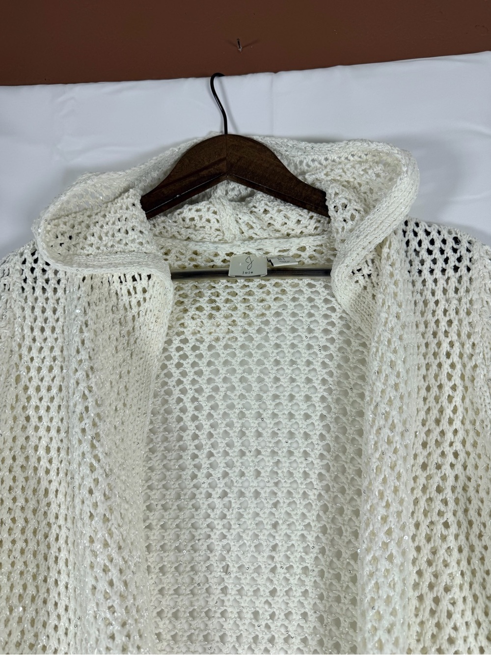 JOIE Women’s Size S Sweater Cardigan Hooded Open Front Sparkly Shimmer Knit - Picture 9 of 13